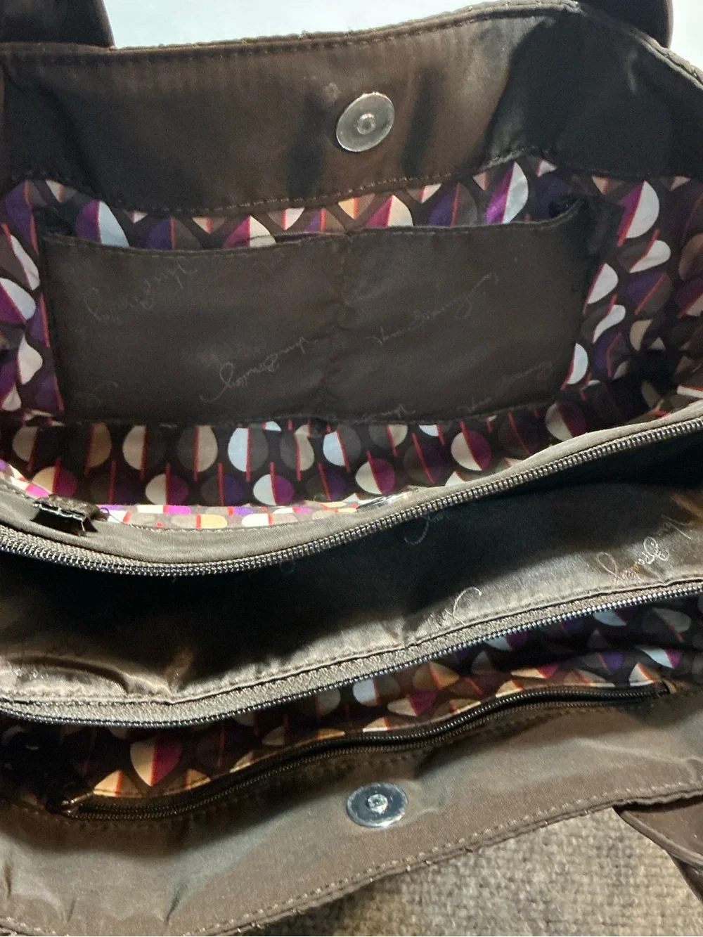 Vera Bradley Quilted Satchel in Dark Brown with Patent Handles